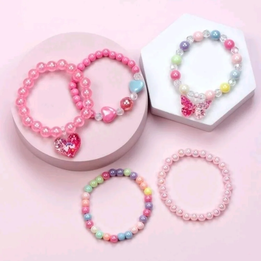 5 piece set girls pink bead bracelets jewelry women's accessories bracelet cute